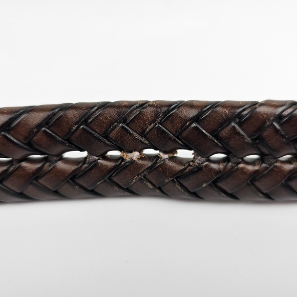 Vintage Mens Fossil Brown Braided Leather Belt Gold Tone Buckle sz 42 - Picture 2 of 7